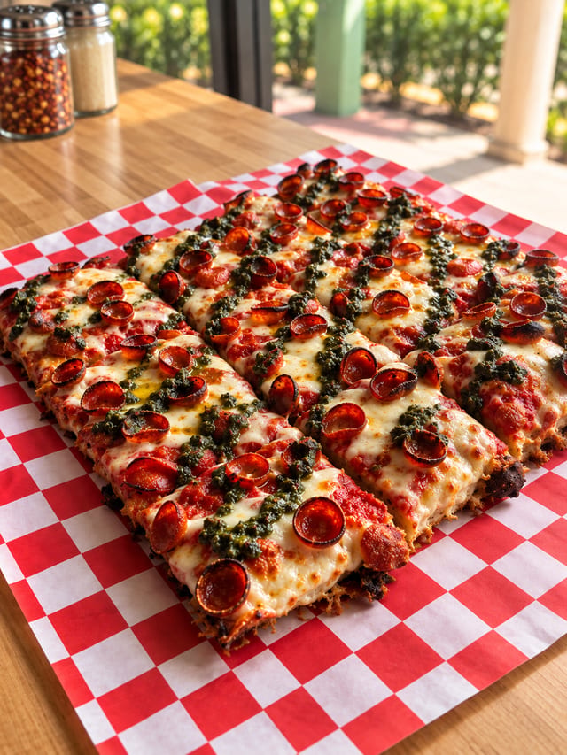 Pepperoni Pesto Pizza.