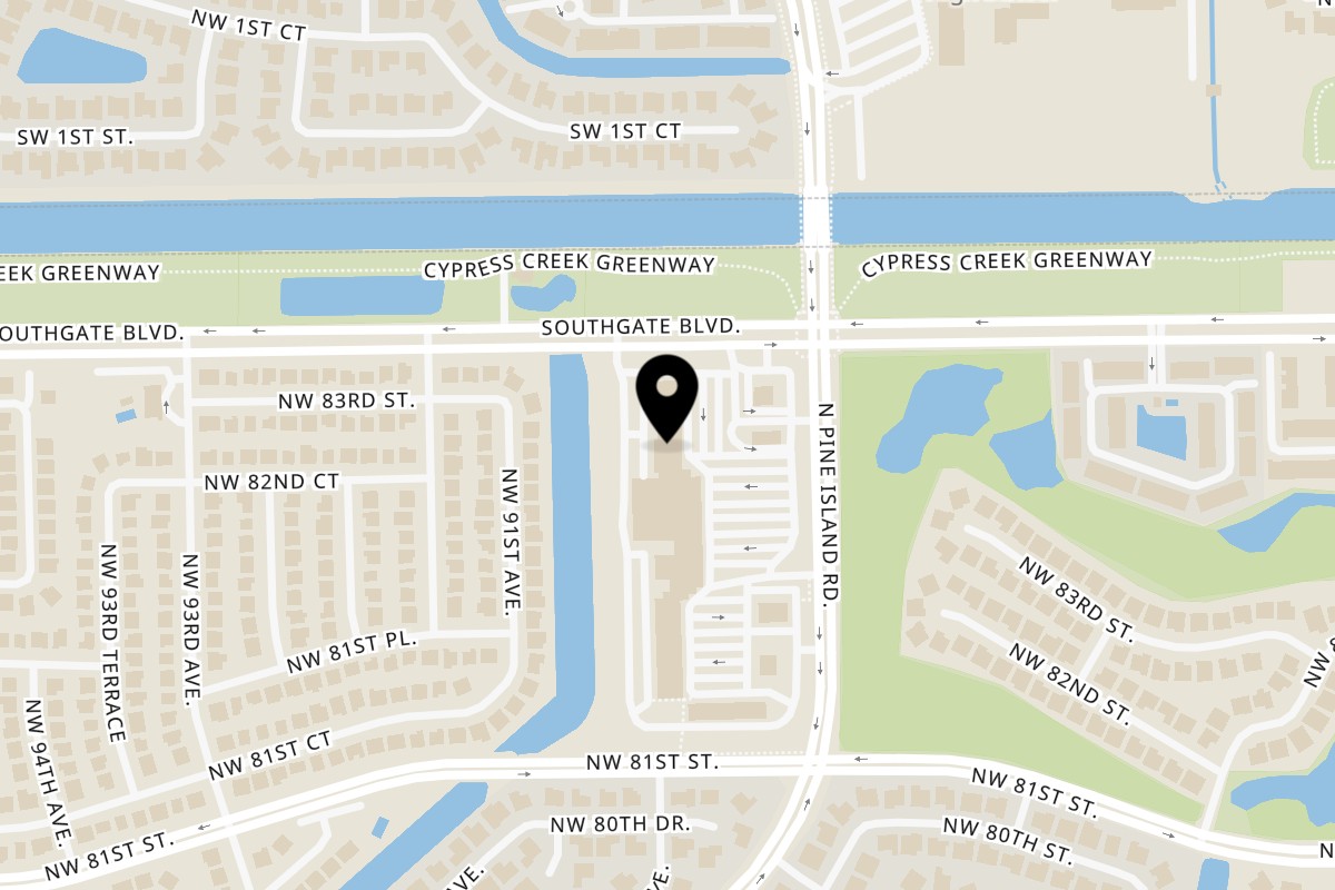 Map showing the location of The NY Pizza Place Tamarac on 8275 Northwest 88th Avenue in Tamarac