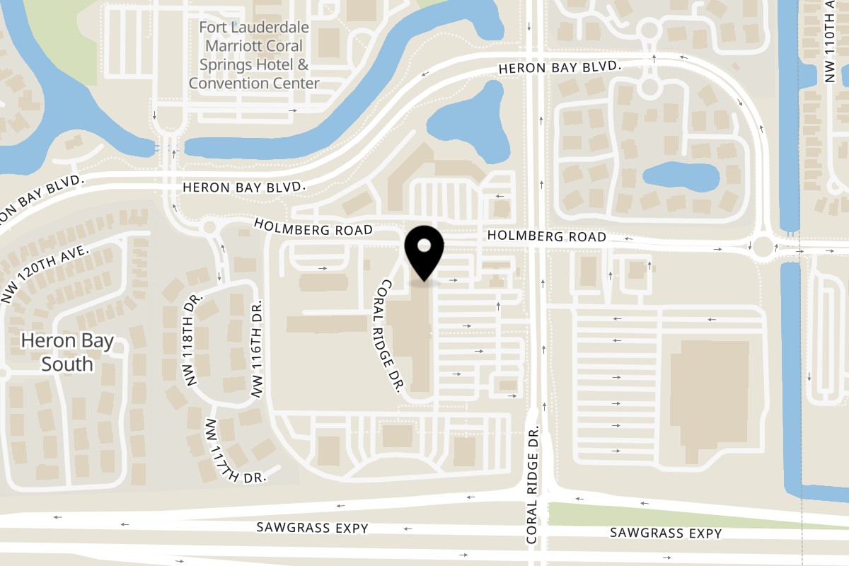 Map showing the location of The NY Pizza Place Parkland/Coral Springs on 5968 Coral Ridge Drive in Coral Springs
